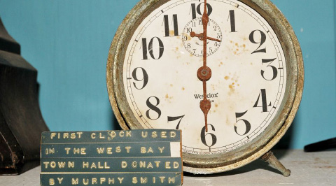 One of the artifacts in Powell’s Museum is this clock, reportedly the first used in the West Bay Town Hall.
