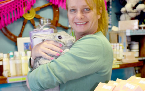 Nina Squires with her pet rabbit at Beach Bubbles.