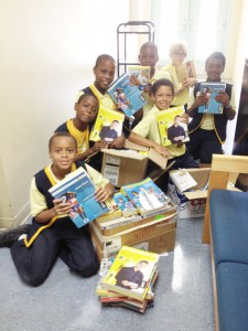 Students takes part in a previous Yellow2Green phone book recycling campaign.