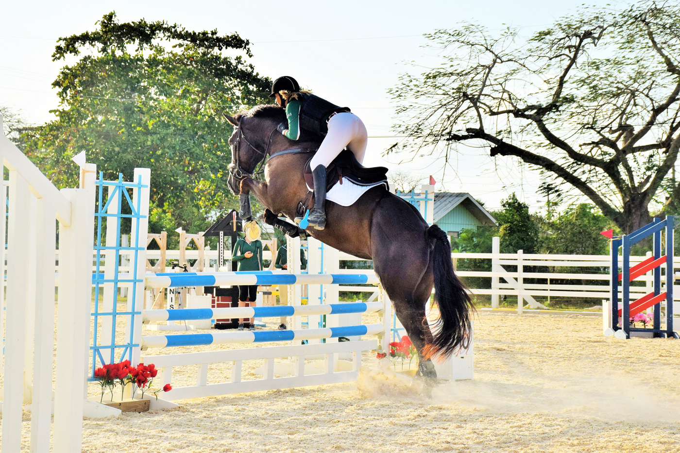 Amara Thompson, riding Second Kiss, wins the 1m Open class. It was their first time competing at this height.