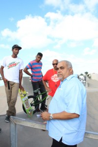 Sports Minister Osbourne Bodden visited the park Thursday. The ministry helped pay for new floodlights at the venue.