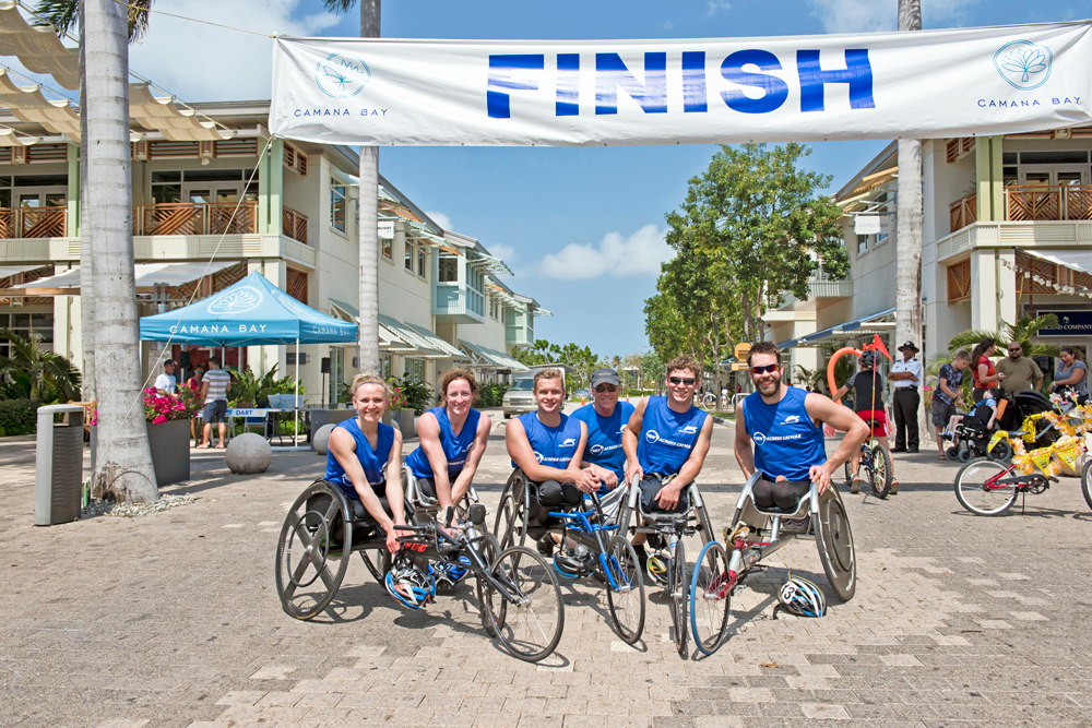 The Stay-Focused Push Across Cayman 2015 team, from left, Susannah Scaroni, Tatyana McFadden, Brian Siemann, Roger Muller, Ryan Chalmers and Aaron Tike.