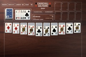From the initial deal you'll see that it uses two decks and is more challenging than your average Solitaire game.