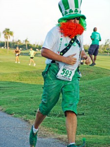 A runner gets into the spirit of St. Patrick's Day in full costume at a previous Irish Jog.