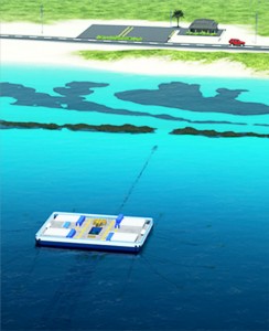 Front view of OTI's OTEC floating power plant. - RENDERING: OTI
