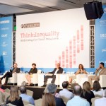 No clear solutions for global economic inequality Moderator Jeremy Hurst, author Rasmus Ankersen, Minister Tara Rivers, Paul Byles, economist Dambisa Moyo and Health City marketing director Shomari Scott, during a panel disucssion at the Cayman Economic Outlook session, ‘Think: Inequality.' – Photo: David Wolfe Photography