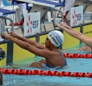 Alison Jackson gets ready to compete in the 50m Backstroke.