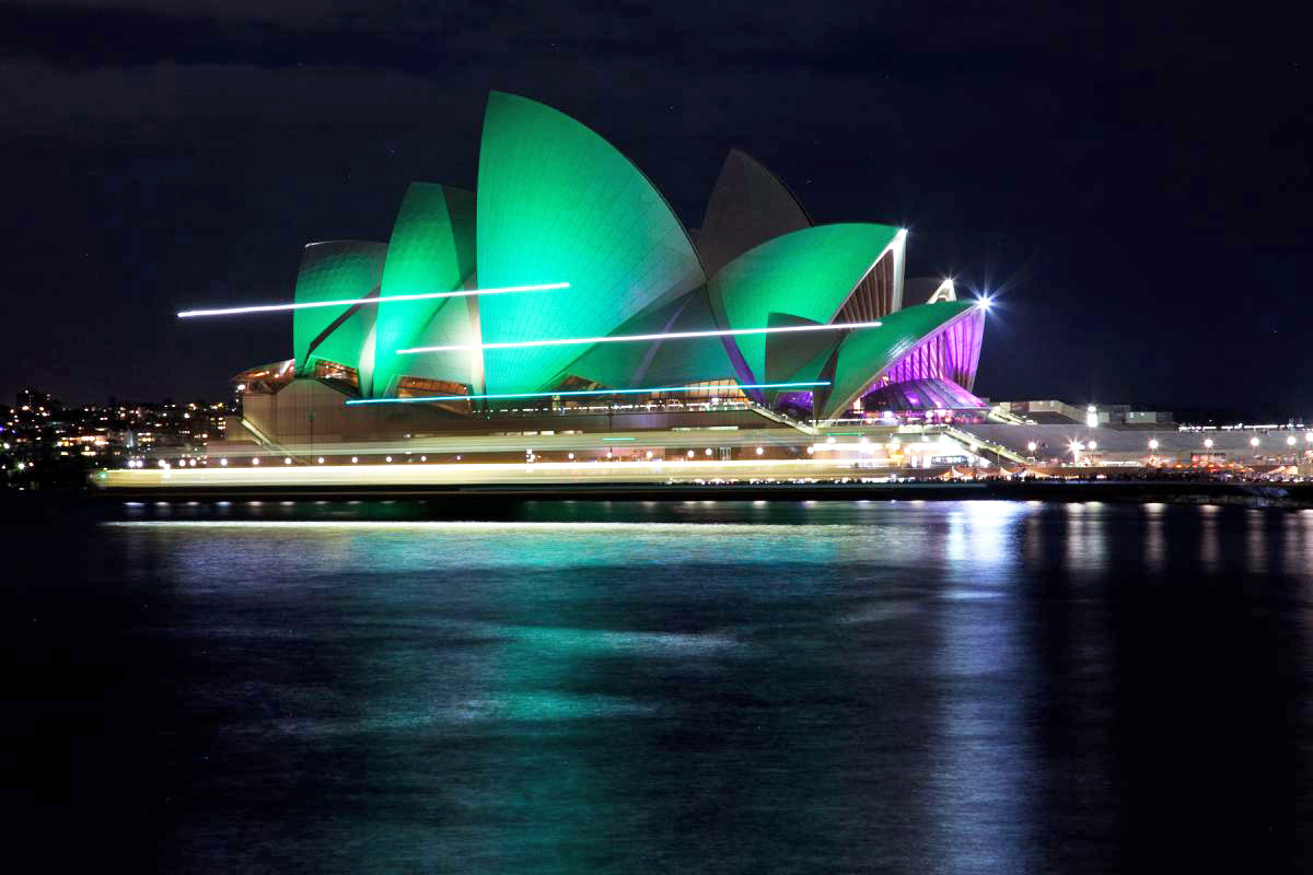 The Sydney Opera House glowed green during Earth Hour 2013.