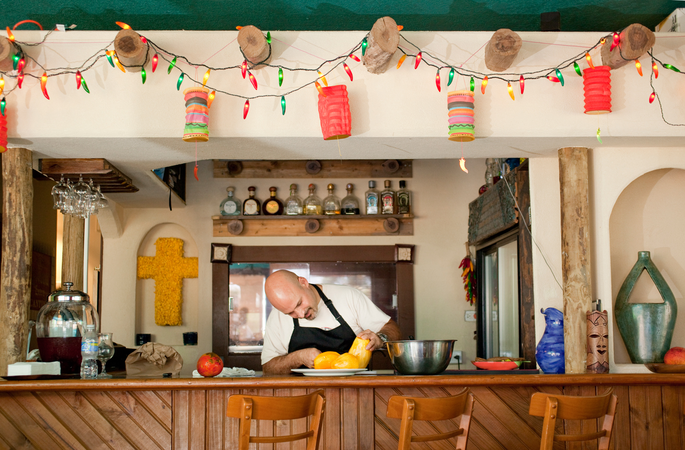 The bar at Agave Grill would not be complete without chili pepper lights.