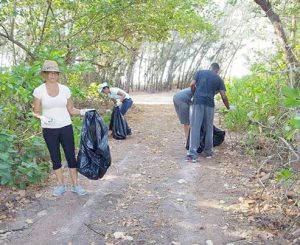Trecia Barnes and her team cleaned up near Bodden Town police station.