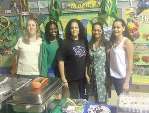Reception teachers at the Brazil booth, from left, Jackie Hydes, Jessica Willis, Patricia Bodden, Theresia McClean and Ruhaines Ebanks