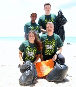 Chamber of Commerce staff get ready for Saturday’s Earth Day cleanup. Front row, Trisha Meyerhoff and Wil Pineau, with, back row, Nikita Durrant and Ross Taylor. - PHOTO: JAMES WHITTAKER