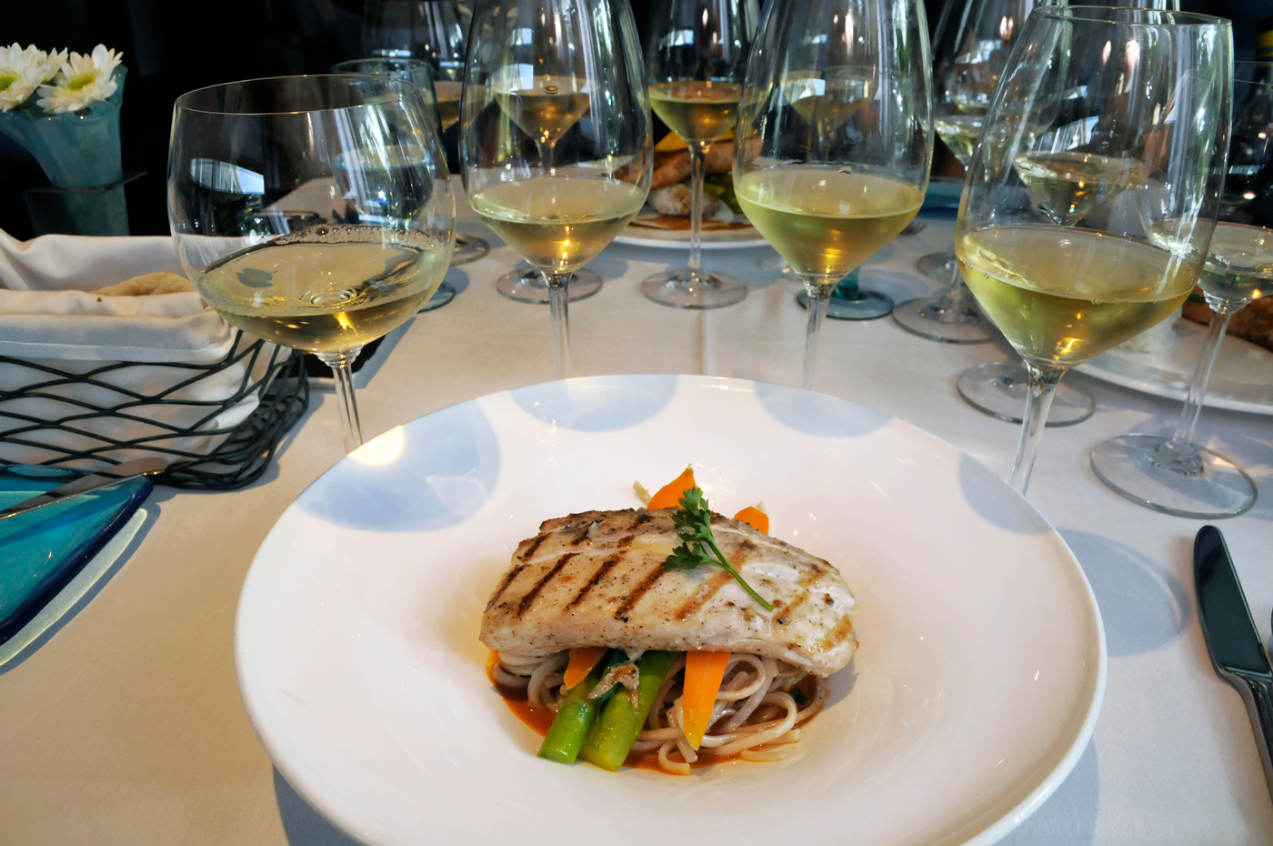 Although all four Chardonnays were distinctly different, they all paired well with the mahi mahi seafood dish.