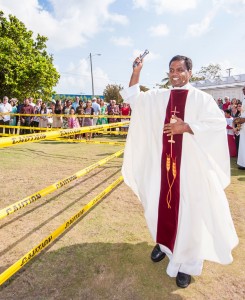 Father Suresh Rajaian blesses the site of the new adoration chapel.