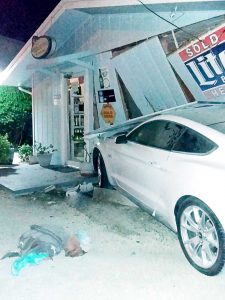 The Saturday night accident caused serious damage to Mary Lou’s Fine Wines & Spirits.
