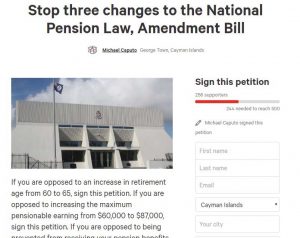 A screenshot of the on-line petition seeking to stop certain sections of the pensions amendment law.