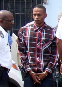 Osbourne Douglas during a court visit to the scene of Jason Powery’s murder outside the Globe Bar, in April. He and his brother were found guilty of murder Thursday.