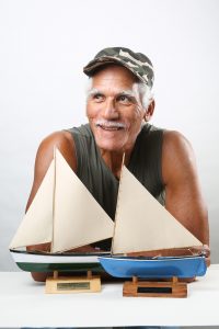 The man himself, with two of his models.