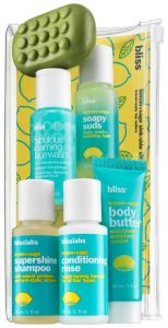 Bliss's 'Sinkside Six Pack' includes all your cleansing needs, in handy travel-sized containers.