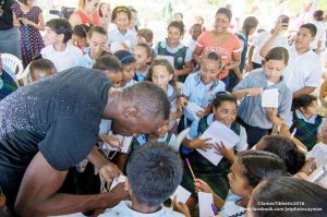 Usain Bolt caused a sensation when he stopped on the Brac.