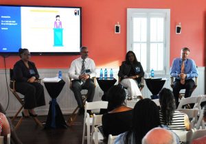 From left, Judiann Myles (CIMA), Jude Scott (Cayman Finance), Sandra Edun-Watler (CICA) and Joel Dodson (KPMG) at KPMG's anti-money laundering workshop on May 4.