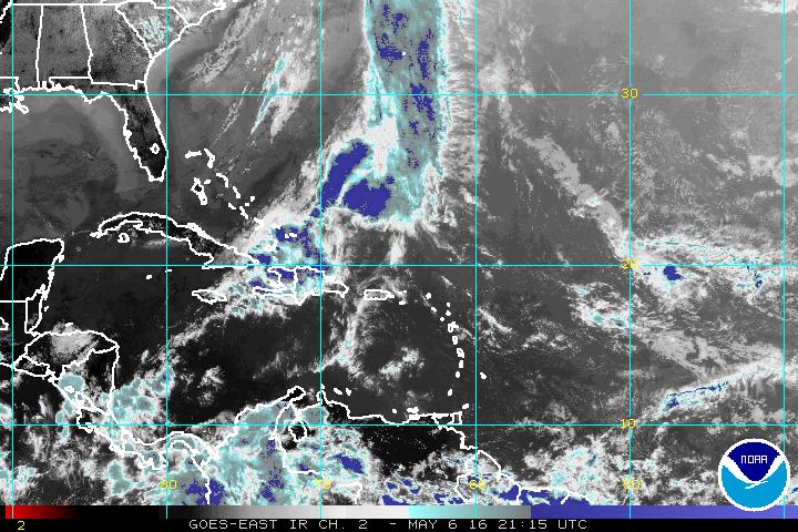 A satellite image from the National Oceanic and Atmospheric Administration taken May 6 at 4:15 p.m.