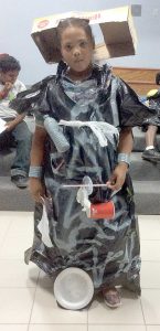 Thalia McIntosh went all out with her costume made from recycled materials for the fashion show.