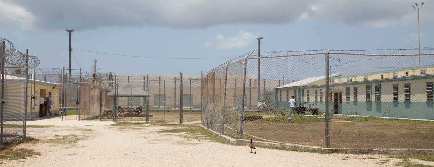 Inside the grounds at Northward Prison. To the right is B wing, a condemned building housing 60 inmates.