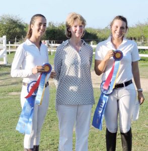 From left, Chloe Fowler, CEA High Point Champion – Children, judge Jeanne McDonald and Amara Thompson, CEA High Point Champion – Adult.
