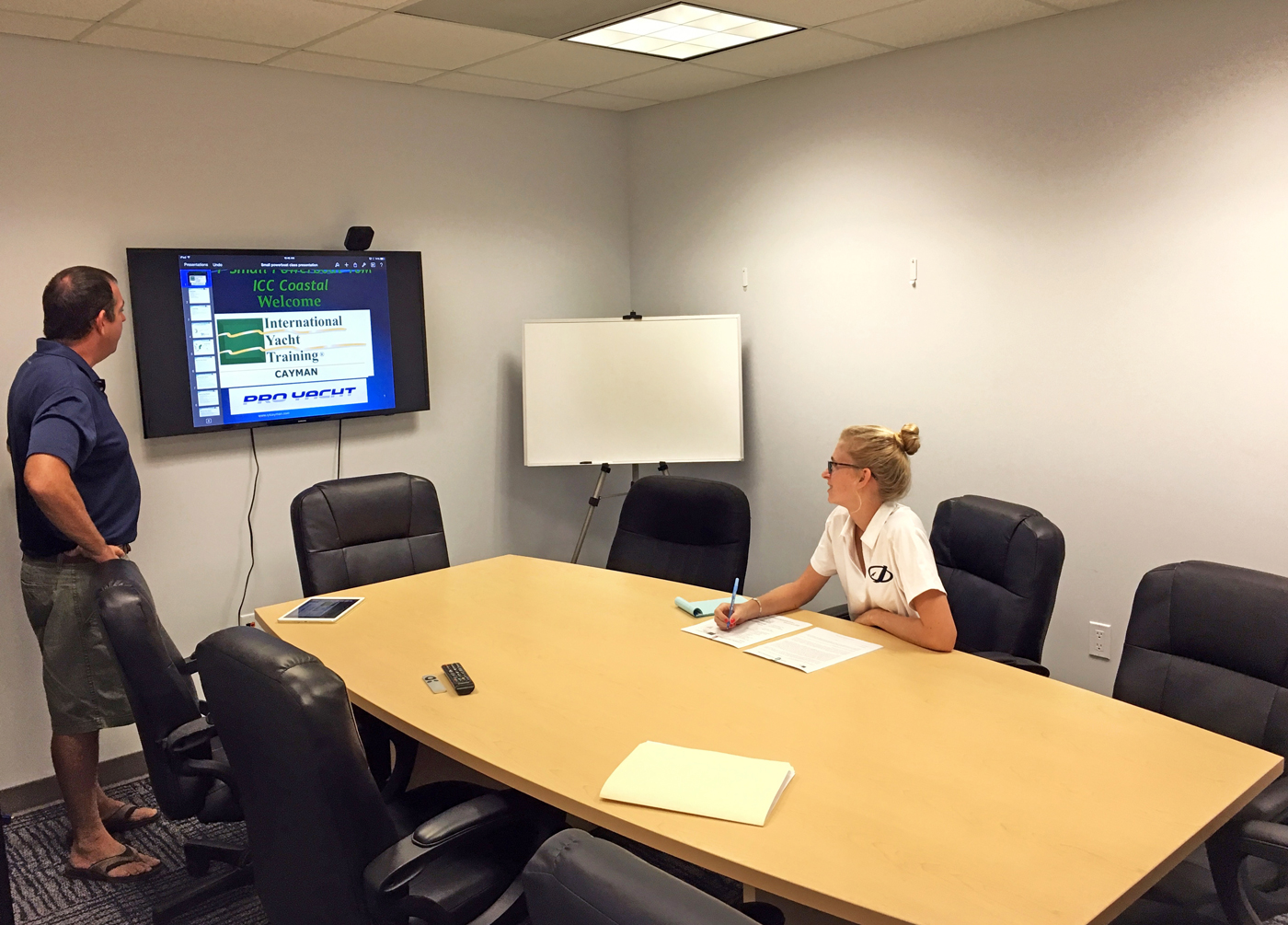 Classroom training is a part of certain courses, held in a room at the Pro Yacht facility.