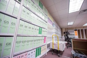 An entire wall of the courtroom has been commandeered to hold the thousands of pages of documents that will be considered in the Algosaibi case. - PHOTOS: TANEOS RAMSAY