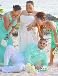Newlyweds Lavessa and Travis Campbell with bridesmaids Taneisha Welcome, left, and Leanna Welcome. - PHOTO: YANET SWABY-EBANKS