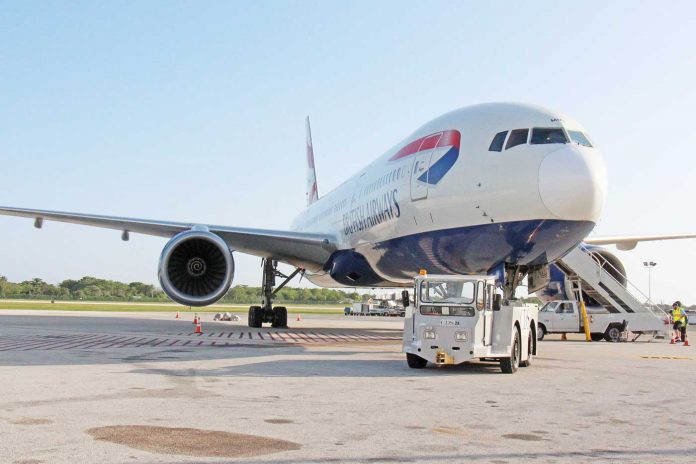 British Airways' Boeing 777 aircraft arrives in the Cayman Islands.