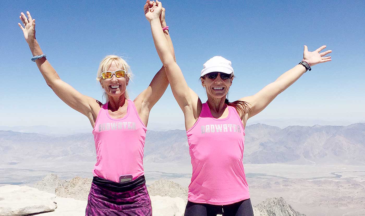 Amy Costa and Kerri Kanuga celebrate on the summit of Mount Whitney. Ms. Costa was fifth overall female and Ms. Kanuga was sixth overall female at the Badwater ultramarathon.
