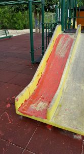 Damaged playground equipment at the school was being removed this week.