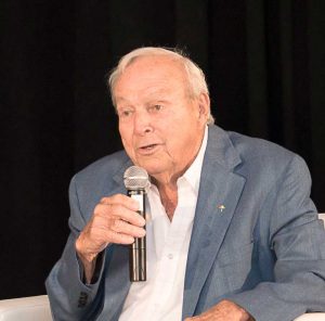 Arnold Palmer addresses an audience in Grand Cayman during an interview in February 2014 about plans for the Palmer-branded Ironwood golf course. - PHOTO: CHRIS COURT