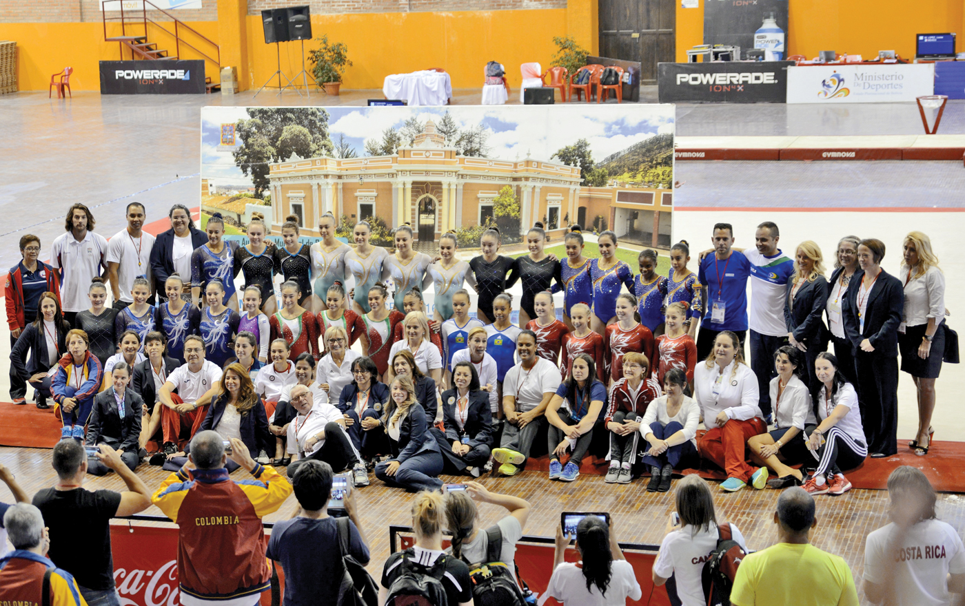 Competitors and coaches pose for a photograph at the Junior Pan American Gymnastics Championships.