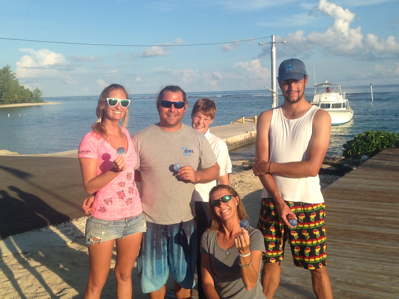 The Brac Scuba Shack team, from left, Roxane Boonstra, Philip Kravitz, Aidan Van der Touw, Liesel Van der Touw and JP Collins. Not pictured is Martin Van der Touw.