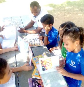 Even during gym class, students took part in Drop Everything and Read.