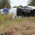 Car flips in Bodden Town, driver hospitalized