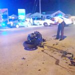 Rowdy biker crashes outside political meeting