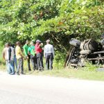 Dump truck rolls over quarry embankment at Spotts Terminal