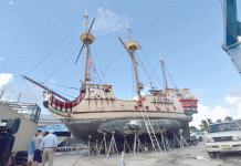 Jolly Roger under repair in dry dock