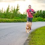 Dog walk unfazed by light rain