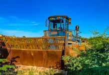 Landfill garbage compactor breaks down