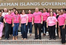 Civil Service to launch anti-bullying strategy Deputy Governor Franz Manderson, centre, and civil servants take part in the Stood Up anti-bullying campaign. - Photo: GIS