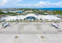 Airport runway damaged by aircraft blast