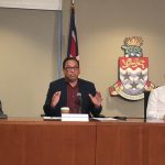 Curfew announced as two new coronavirus cases confirmed Police Commissioner Derek Byrne, Premier Alden McLaughlin and Governor Martyn Roper at Monday's press briefing at which they announced a 9pm to 5am curfew.
