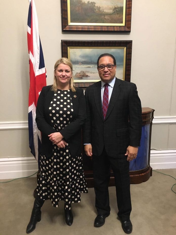 Premier Alden McLaughlin and Overseas Territories Minister Baroness Liz Sugg pictured together during McLaughlin's UK trip last month.
