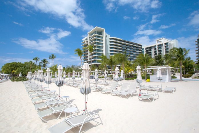 Empty deckchairs at the Kimpton Seafire hotel lie empty.
